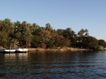 Scenic view of lake against clear sky