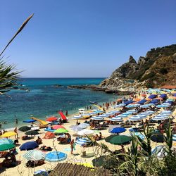 Scenic view of beach against clear sky