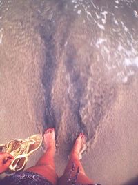 Low section of people standing on beach