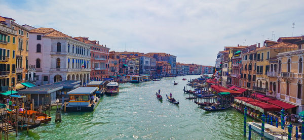 High angle view of buildings in city