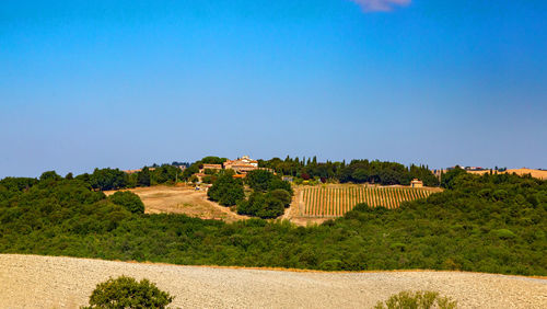 Scenic view of castle against clear blue sky