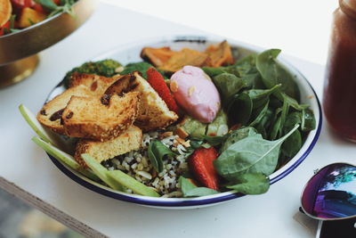 High angle view of meal served in plate