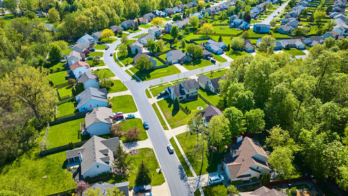 High angle view of buildings in city