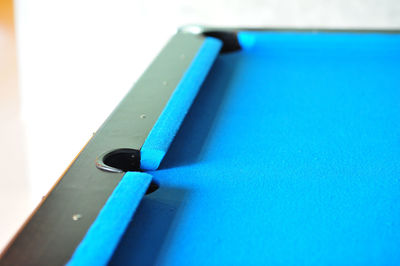 High angle view of blank blue pool table