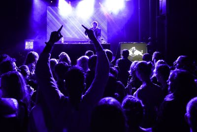 People enjoying music concert at night