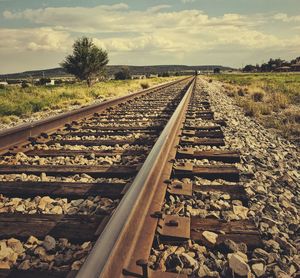 High angle view of railroad tracks against sky