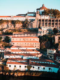 High angle view of buildings in city against sky