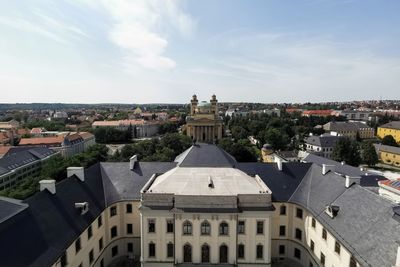 High angle view of buildings in city