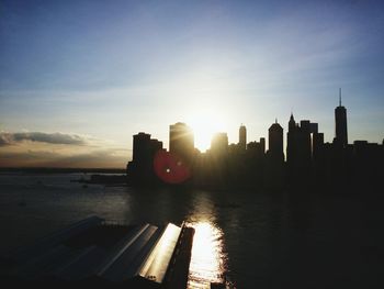 City skyline at sunset