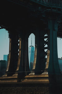 Bridge over river against sky dumbo in brooklyn