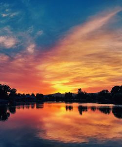 Scenic view of lake against sky during sunset