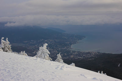 Scenic view of snowcapped mountains against sky