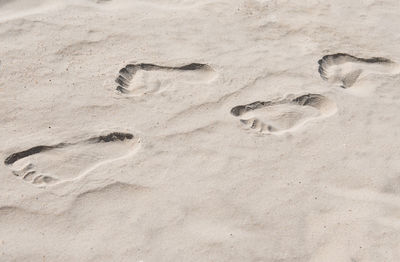 High angle view of footprints on sand