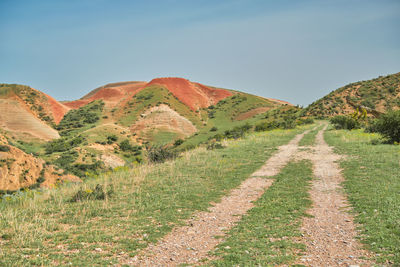 The road leading into the red mountains invites you to go