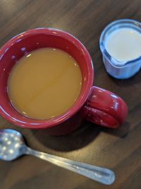 High angle view of tea cup on table