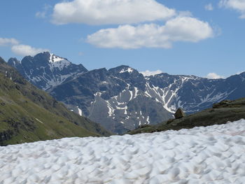 Scenic view of snowcapped mountains against sky