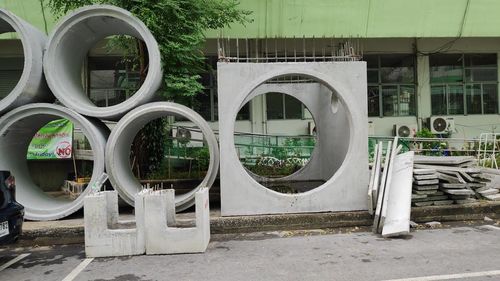 Footpath by building in city