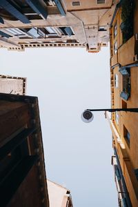 Low angle view of buildings against clear sky