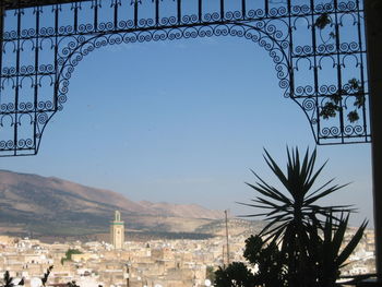 Cityscape seen through window