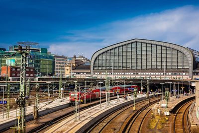 Red train at the hamburg railway central station