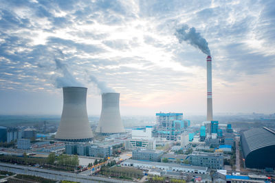 Aerial photo of sunrise of thermal power plant in zhengzhou city, henan province, china
