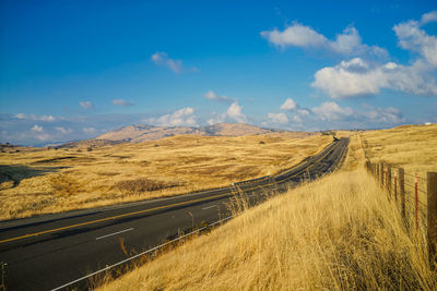 Scenic view of road amidst field against sky