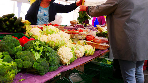 Midsection of people at market stall