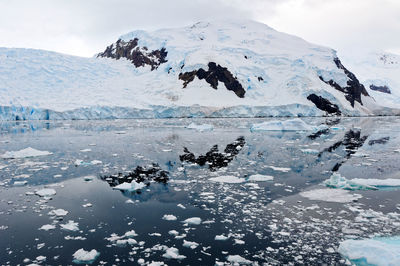 Scenic view of frozen lake against mountain range