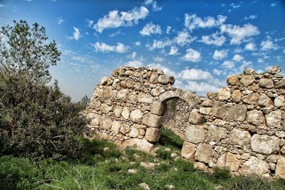 Low angle view of old ruin building