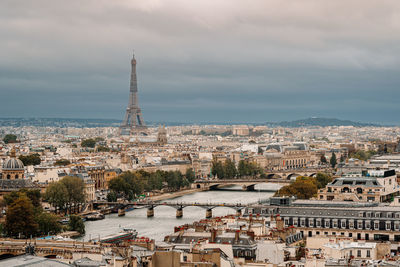 Aerial view of buildings in paris with the eiffel tower