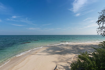 Scenic view of sea against blue sky