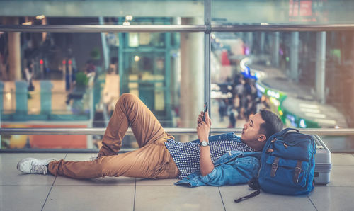 People relaxing on floor