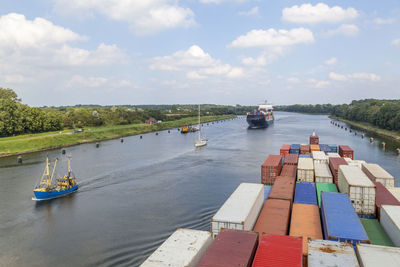 Containervessels on kiel canal, germany
