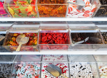 High angle view of various vegetables on display at store