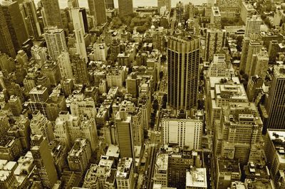 High angle view of modern buildings in city