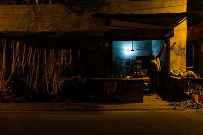 Empty illuminated built structure at night