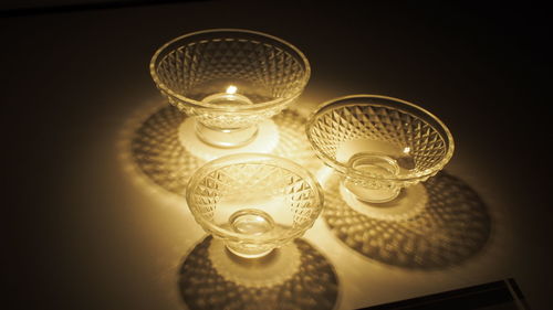 Close-up of illuminated lamp on table