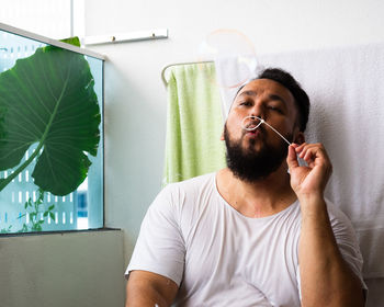 Man blowing bubbles