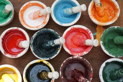 Directly above shot of colorful food in mortar and pestle