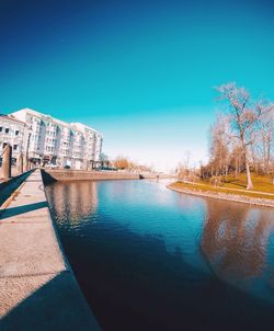 Scenic view of sea against clear blue sky