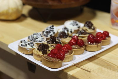 High angle view of dessert in plate on table