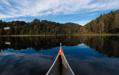 Scenic view of lake by trees against sky