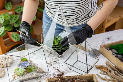 High angle view of woman working