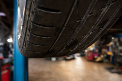 Close-up of tire in car