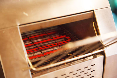 High angle view of food on metal