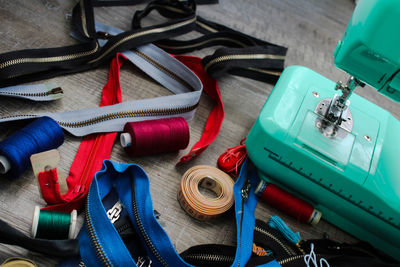 High angle view of personal accessories on table