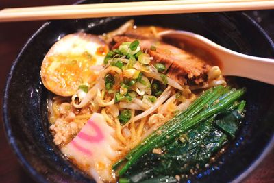 Close-up of soup served in bowl