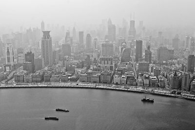 High angle view of city at waterfront