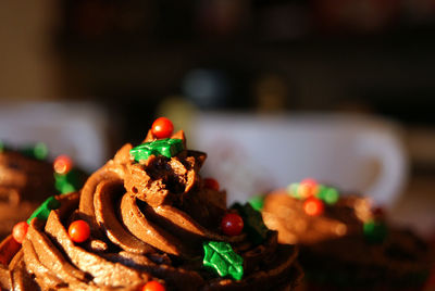 Close-up of cake in plate on table