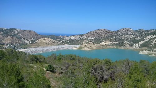 Scenic view of landscape against clear blue sky